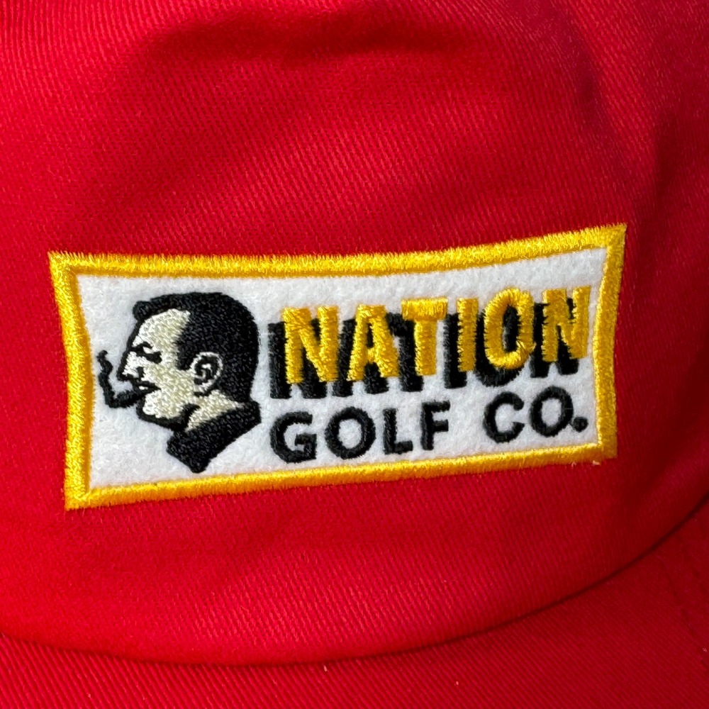 Nation Golf Co Red Yellow Snapback Hat Adjustable Leather Strapback Cap - Picture 8 of 11